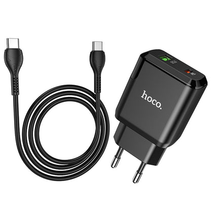 Hoco 20W Snellader 2-poorts USB-C + USB-A met USB-C Kabel 1m - Zwart