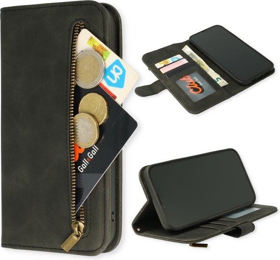 Apple iPhone 14 Pro Max Hoesje - Charcoal Gray - Luxe Bookcase met Rits