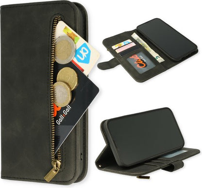 Apple iPhone 14 Plus Case - Charcoal Gray - Luxury Wallet Case with Zipper
