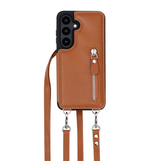 Samsung Galaxy A16 Hoesje - Bruin - Luxe Back Cover met Telefoonkoord en Rits