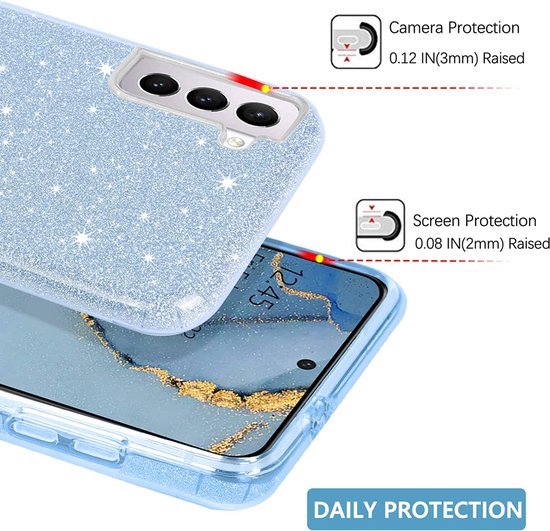 Samsung Galaxy S22 Hoesje - Blauw - Glitter Back Cover