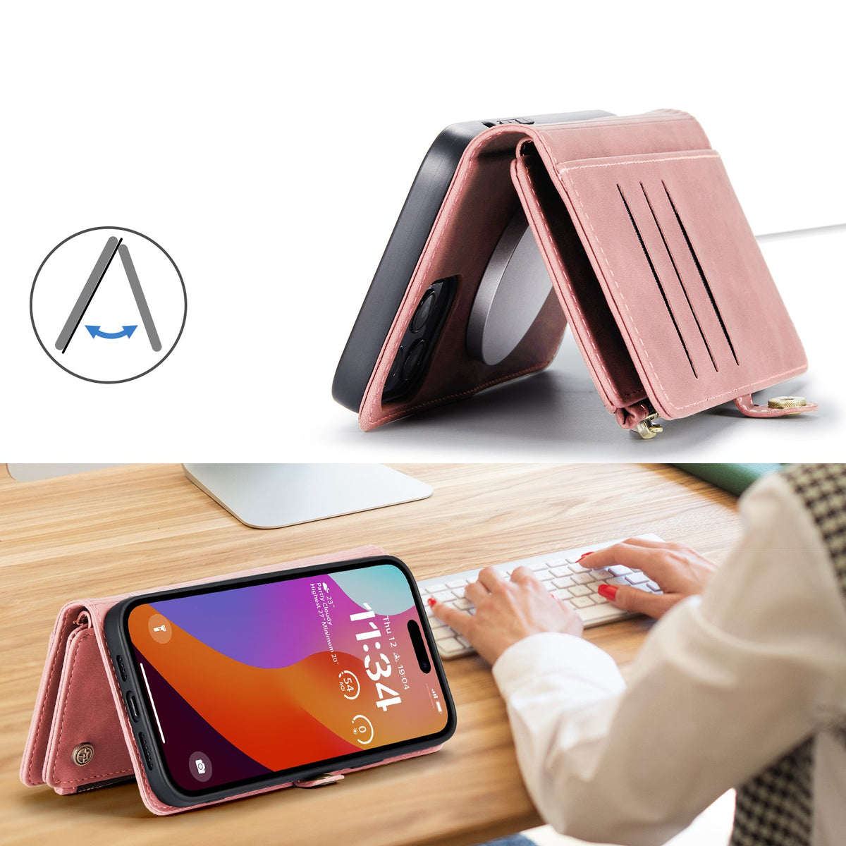 Apple iPhone 15 Plus Hoesje - Pale Pink - Luxe MagSafe Bookcase met Rits en Telefoonkoord