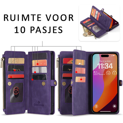 Apple iPhone 15 Plus Hoesje - Dark Purple - Luxe MagSafe Bookcase met Rits en Telefoonkoord