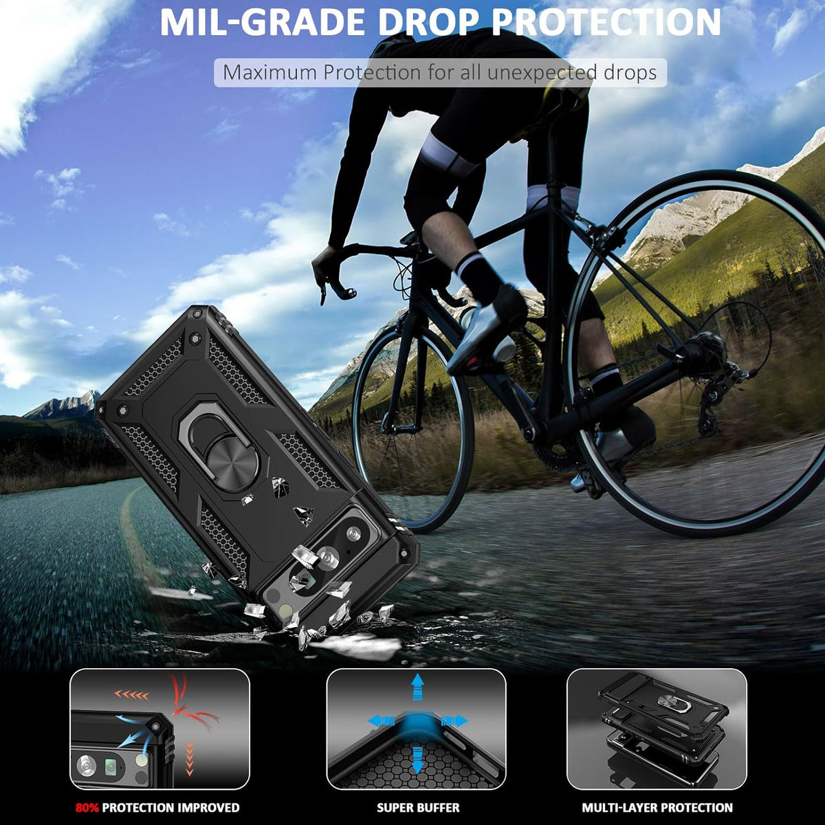 Google Pixel 8 Pro Hoesje - Zwart - Armor Kickstand Back Cover met Magneetring