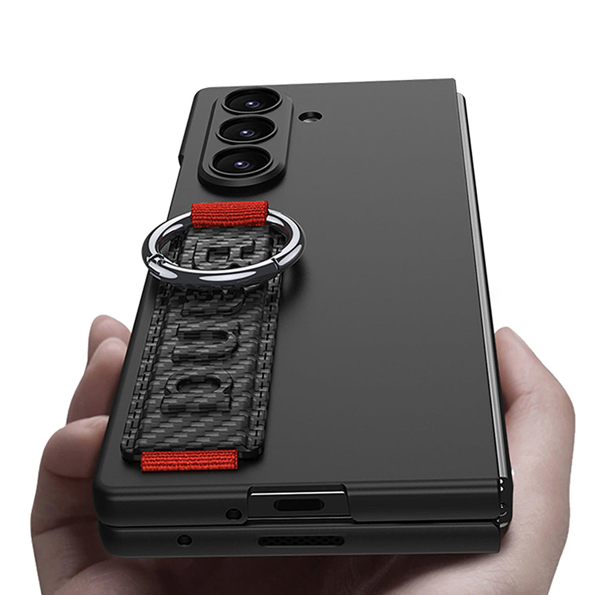 Samsung Galaxy Z Fold8 Ultra Hoesje - Zwart - Cover met Handstrap, Ring Houder en Ingebouwde Screenprotector