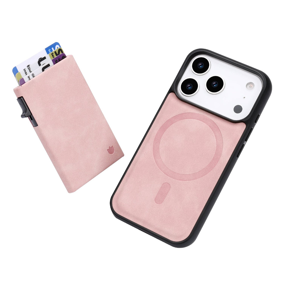 Apple iPhone 18 Pro Max Hoesje - Pale Pink - Kunstleren MagSafe Back Cover met Uitschuifbare Pasjeshouder