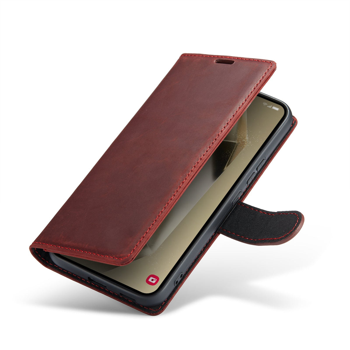 Samsung Galaxy S25 Plus Hoesje - Crimson Red - Echt Leren Bookcase
