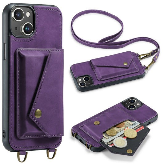 Apple iPhone 15 Case - Dark Purple - Luxury Back Cover with Phone Strap