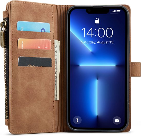 Apple iPhone 13 Pro Max Case - Sienna Brown - Luxury Wallet Case with Zipper