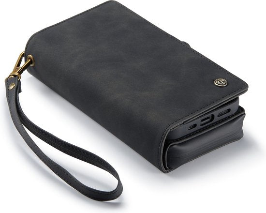 Apple iPhone 13 Hoesje - Charcoal Gray - Luxe 2 in 1 Bookcase met 10 Kaart Vakken en Polskoord