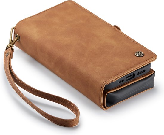 Apple iPhone 13 Hoesje - Sienna Brown - Luxe 2 in 1 Bookcase met 10 Kaart Vakken en Polskoord