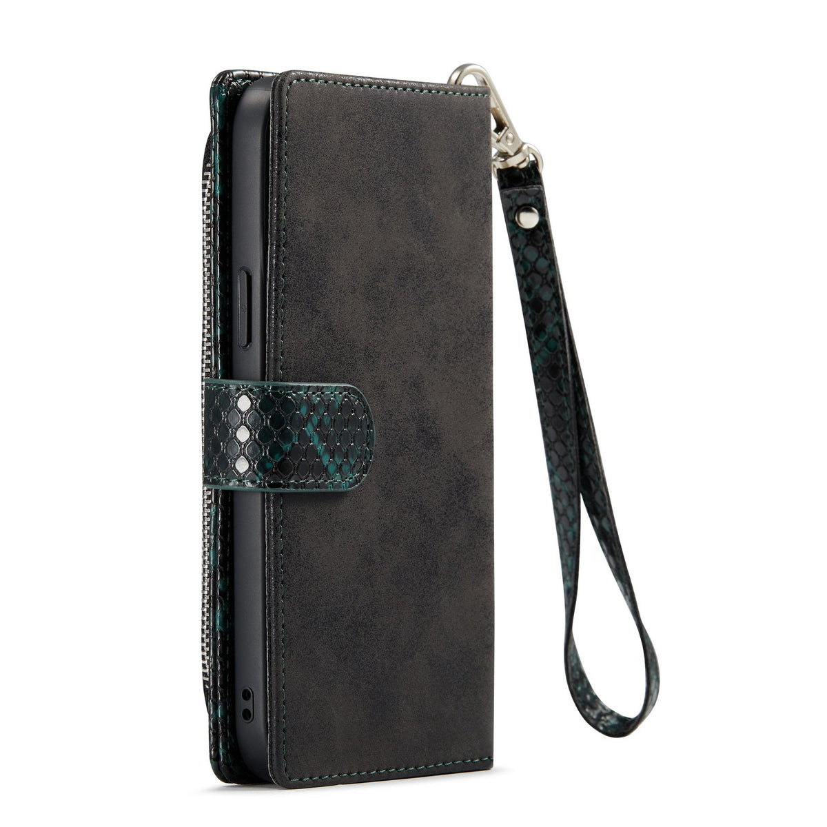Apple iPhone 13 Pro Max Case - Green - Luxury Snake Print Wallet Case with Zip and Card Holder