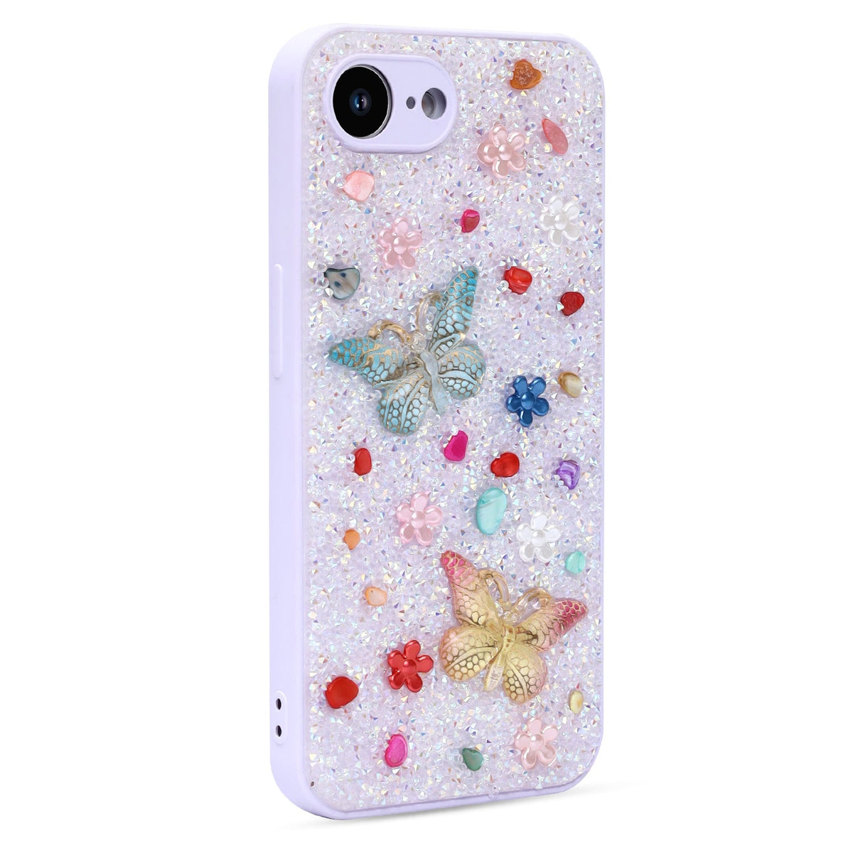 Apple iPhone 16e Hoesje - Paars - Vlinder Diamant Glitter Back Cover