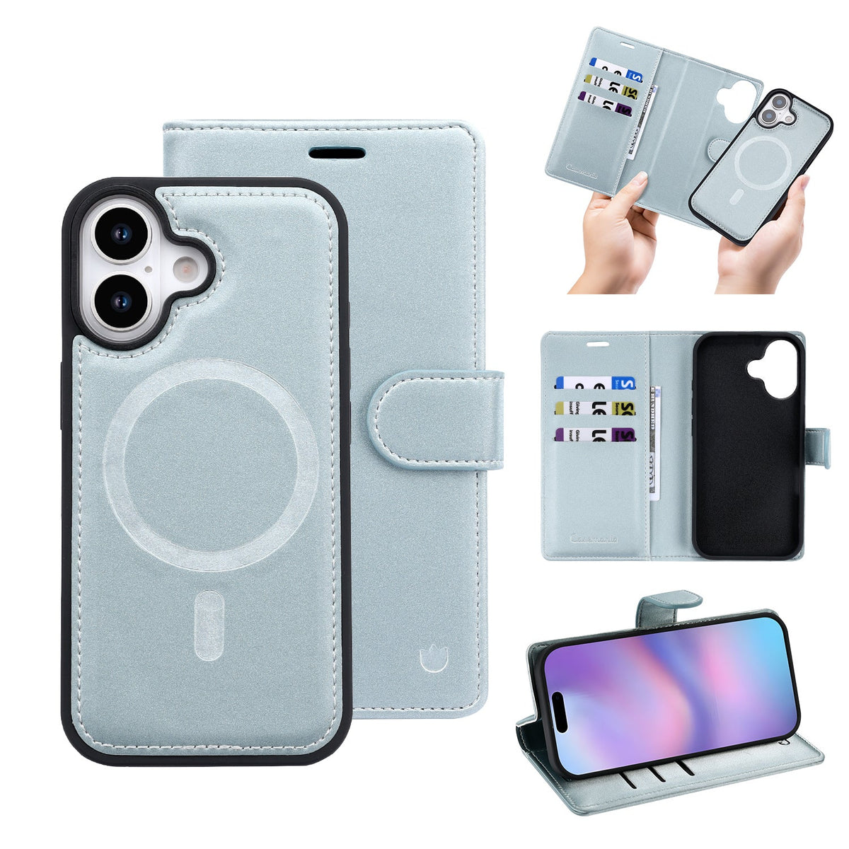 Apple iPhone 17 Hoesje - Baby Blue - 2 in 1 Velvet Bookcase