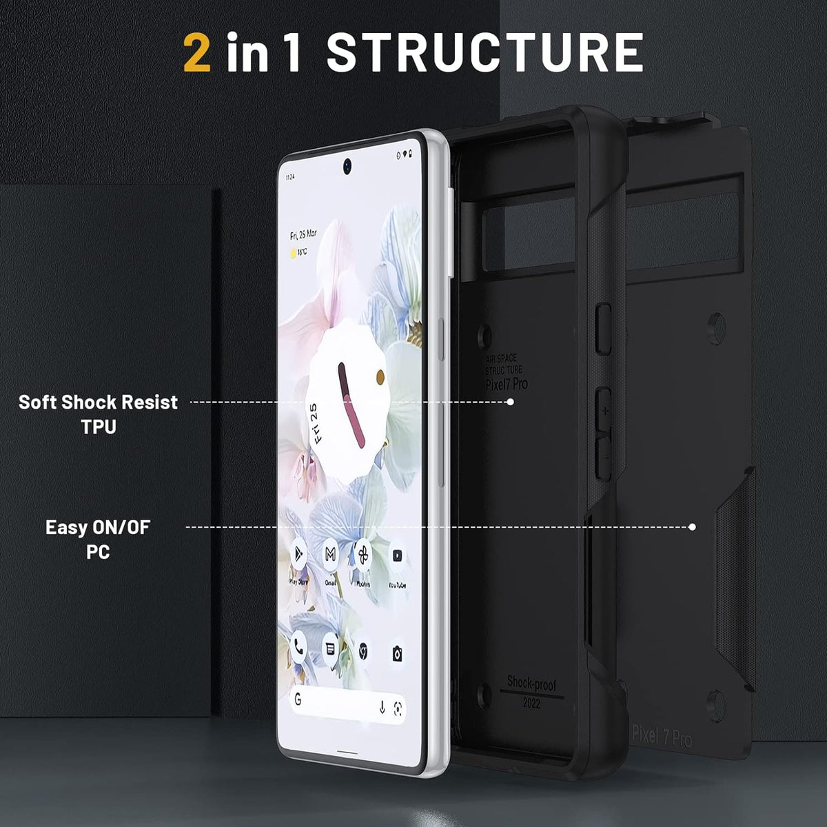 Google Pixel 8 Pro Hoesje - Zwart - Armor Kickstand Back Cover