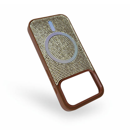 Apple iPhone 17 Pro Hoesje - Bruin - Diamant Glitter MagSafe Back Cover