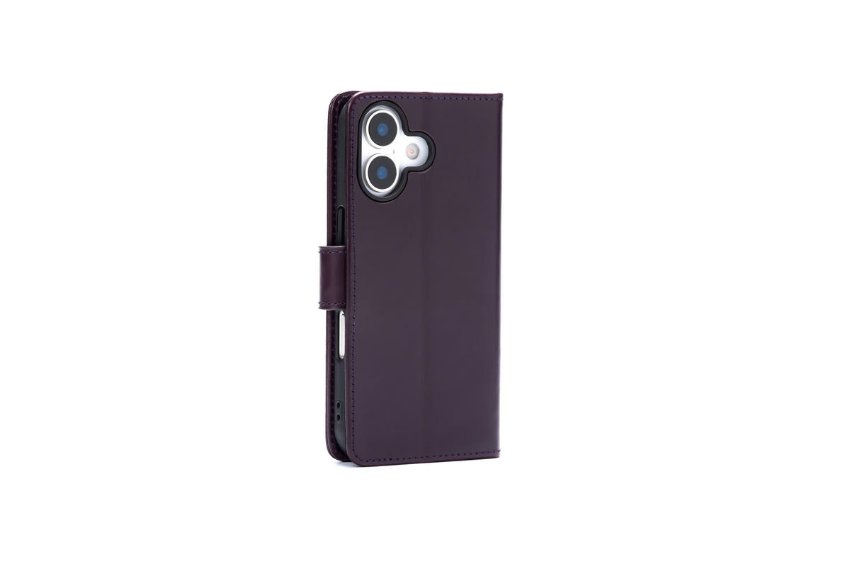iPhone 17 Case - Dark Purple - Genuine Leather Wallet Case