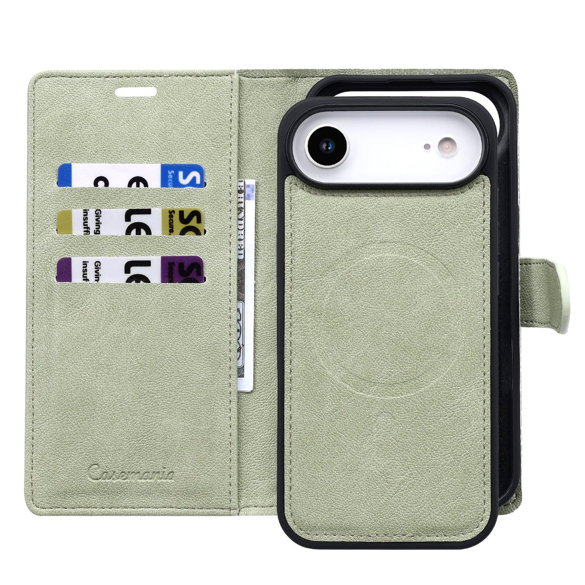 Apple iPhone Air Hülle - Matcha Green - 2-in-1 Lederoptik MagSafe Klapphülle mit Kartenfach