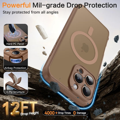 Apple iPhone 15 Pro Max Case - Brown - Matte Armour MagSafe Back Cover with Camera Protection