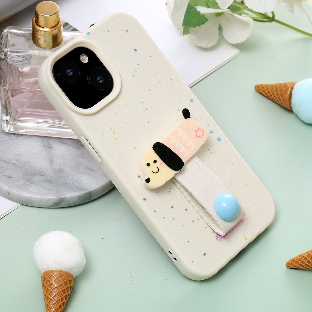 Apple iPhone 12 Case - Beige Puppy - Silicone Back Cover with Finger Holder