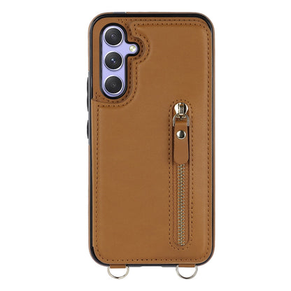 Samsung Galaxy A14 4G Hoesje - Bruin - Luxe Back Cover met Telefoonkoord en Rits
