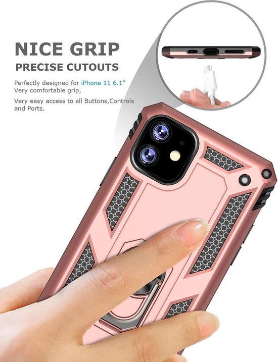 Apple iPhone 11 Hoesje - Rosegoud - Armor Kickstand Back Cover