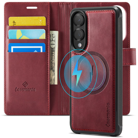 Samsung Galaxy S25 Edge Hülle - Burgundy Red - Luxus-2-in-1-MagSafe-Klapphülle mit Kartenfach