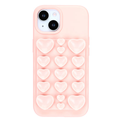 Apple iPhone 15 Hoesje - Licht Roze - Siliconen Back Cover met Afneembare Hartjes Zuignappen