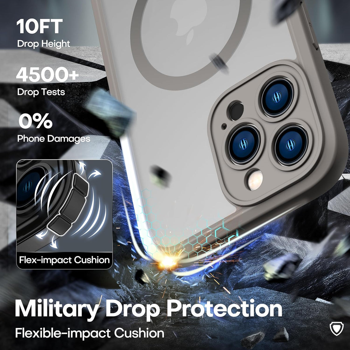 iPhone 15 Pro Hoesje - Grijs - Matte Armor MagSafe Back Cover
