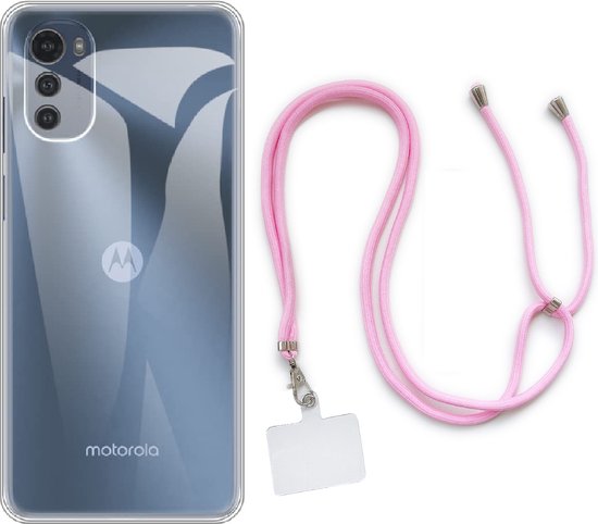 Motorola Moto E32 Hoesje - Magenta - Siliconen Back Cover met Telefoonkoord