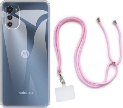 Motorola Moto E32 Hoesje - Magenta - Siliconen Back Cover met Telefoonkoord