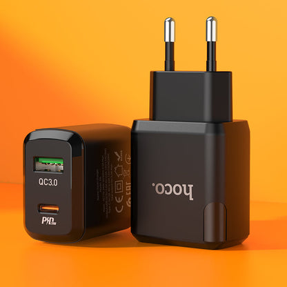 Hoco 20W Snellader 2-poorts USB-C + USB-A met USB-C Kabel 1m - Zwart