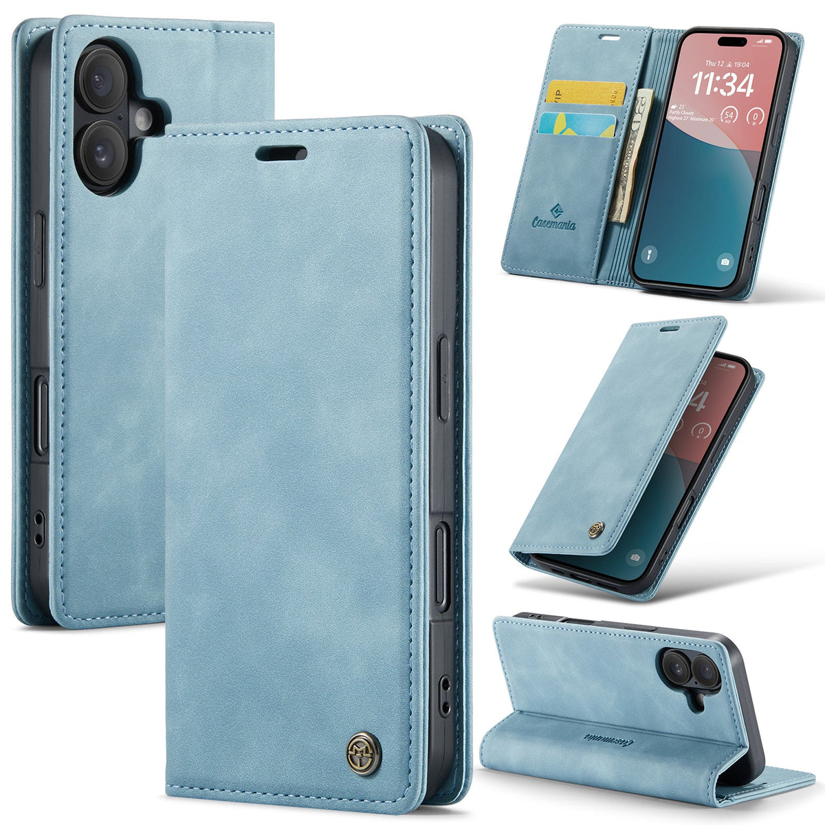 iPhone 16 Plus Hoesje - Aqua Blue - Dunne Bookcase