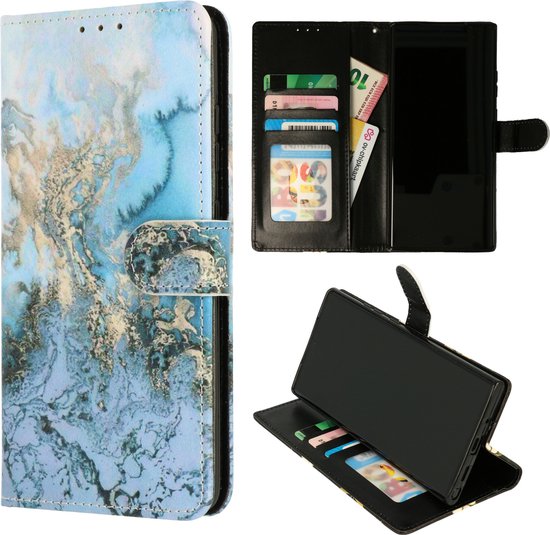 Samsung Galaxy A03S Hoesje - Marmer Blauw - Print Bookcase