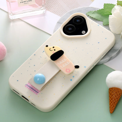 Apple iPhone 16 Hülle - Beige Welpe - Silikon Backcover mit Fingerhalter
