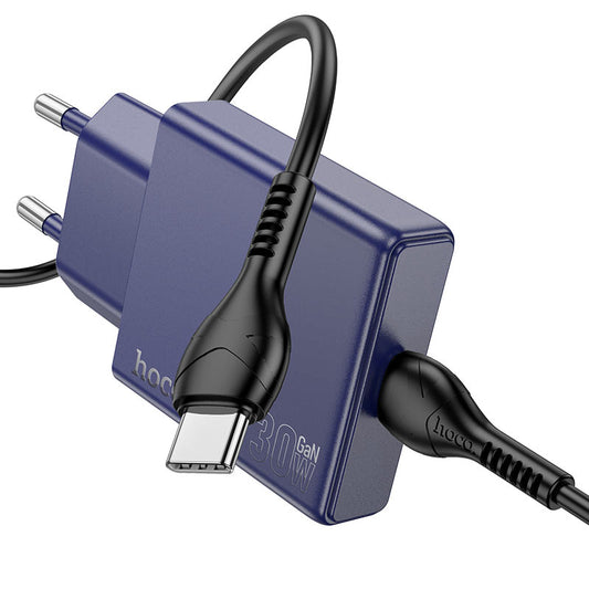 Hoco 30W USB-C Schnellladegerät mit USB-C-Kabel 1m - Titanium Blue