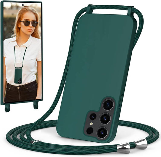 Samsung Galaxy S24 Ultra Case - Green - Silicone Back Cover with Phone Strap