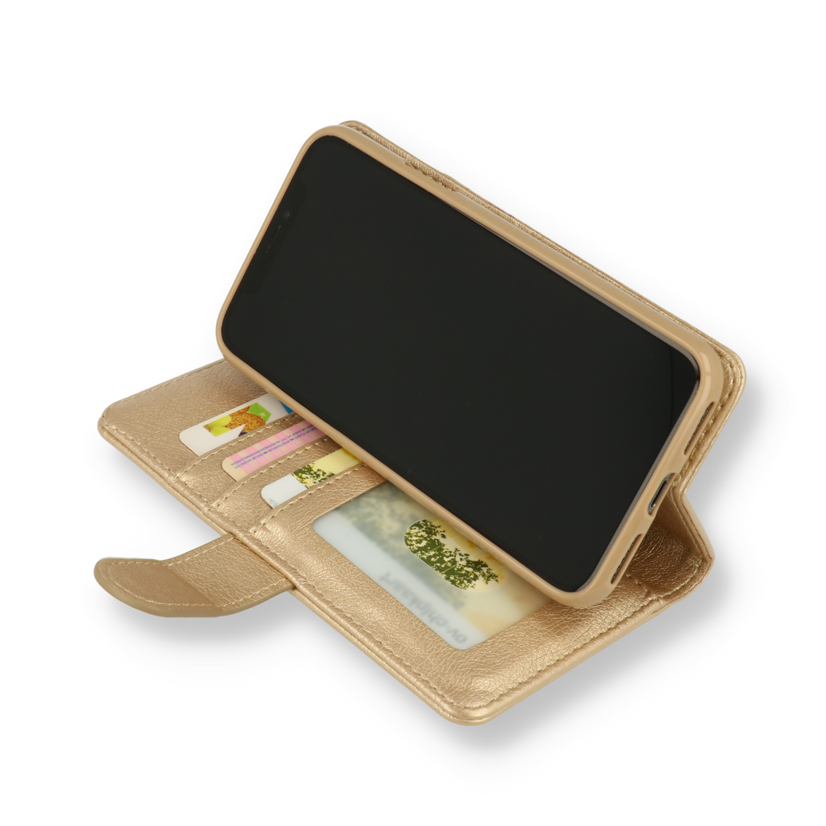Apple iPhone 12 Mini Hoesje - Goud - Glitter Luxe Bookcase met Rits