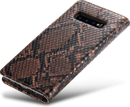 Samsung Galaxy S10+ Case - Brown - Luxury Snakeskin Flip Case