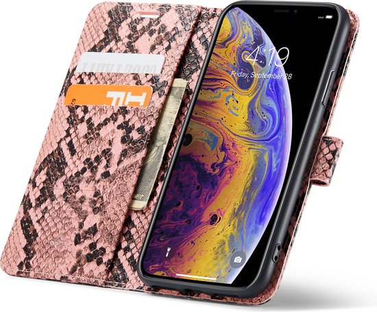 iPhone X / XS Hoesje - Roze - Slangen Bookcase