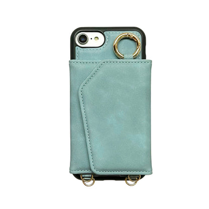 Apple iPhone 7 Case - Aqua Blue - Back Cover with Mirror, Sliding Card Holder and Phone Strap