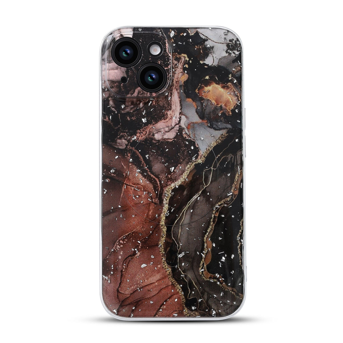 iPhone 15 Hoesje - Zwart - Marmer Glitter MagSafe Back Cover