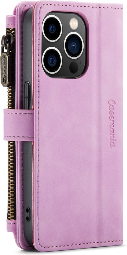 Apple iPhone 14 Pro Hoesje - Pastel Pink - Luxe Bookcase met Rits en Telefoonkoord