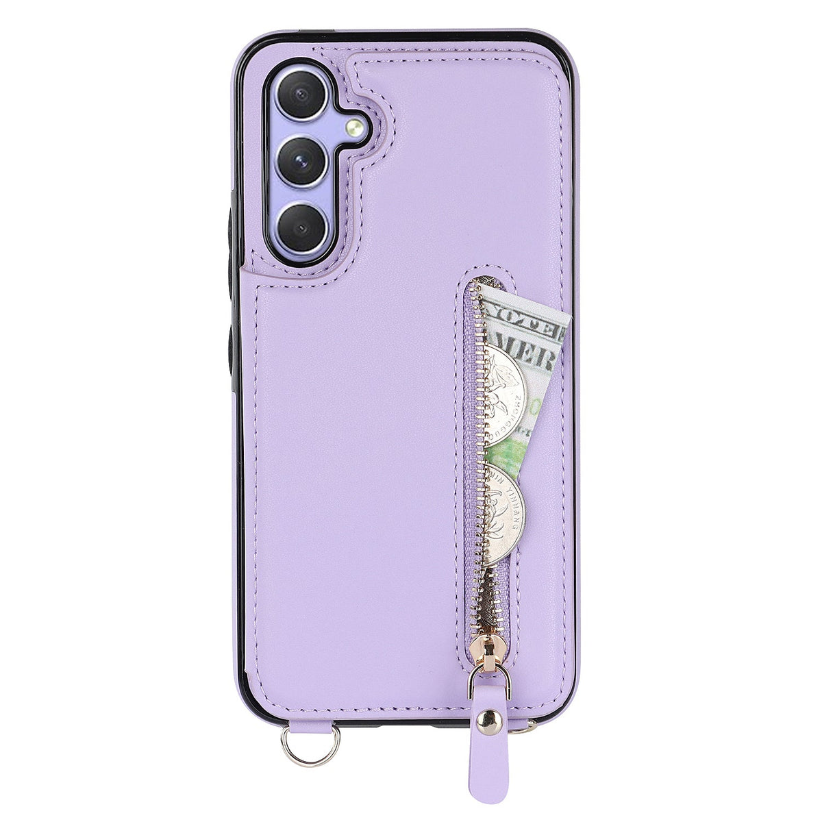Samsung Galaxy A15 Hoesje - Paars - Luxe Back Cover met Telefoonkoord en Rits