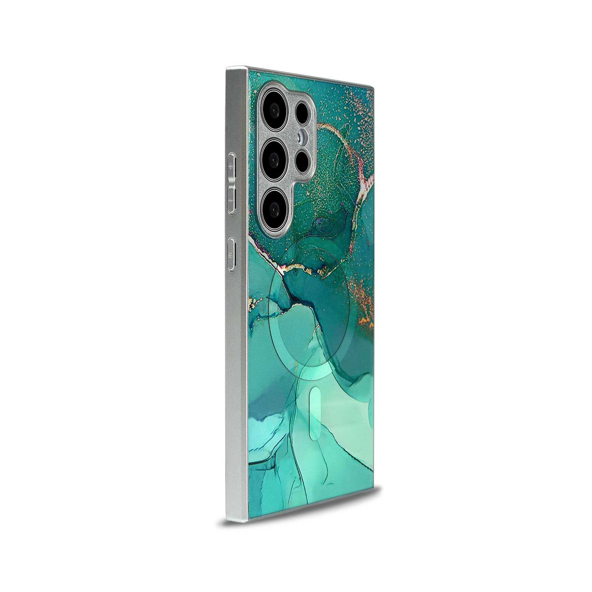 Samsung Galaxy S24 Ultra Hoesje - Blauw - Siliconen Marmer MagSafe Back Cover
