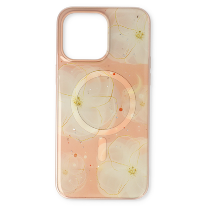 Apple iPhone 15 Plus Hoesje - Roze - Siliconen Marmer MagSafe Back Cover