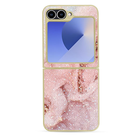 Samsung Galaxy Z Flip 6 Case - Marble Pink - Diamond Marble Glitter Back Cover