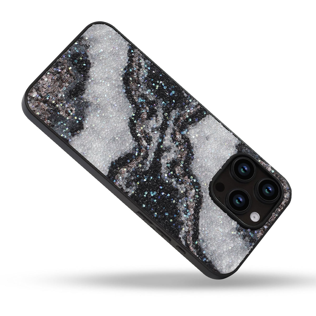 Apple iPhone 15 Pro Hoesje - Zwart - Diamant Marmer Glitter Back Cover