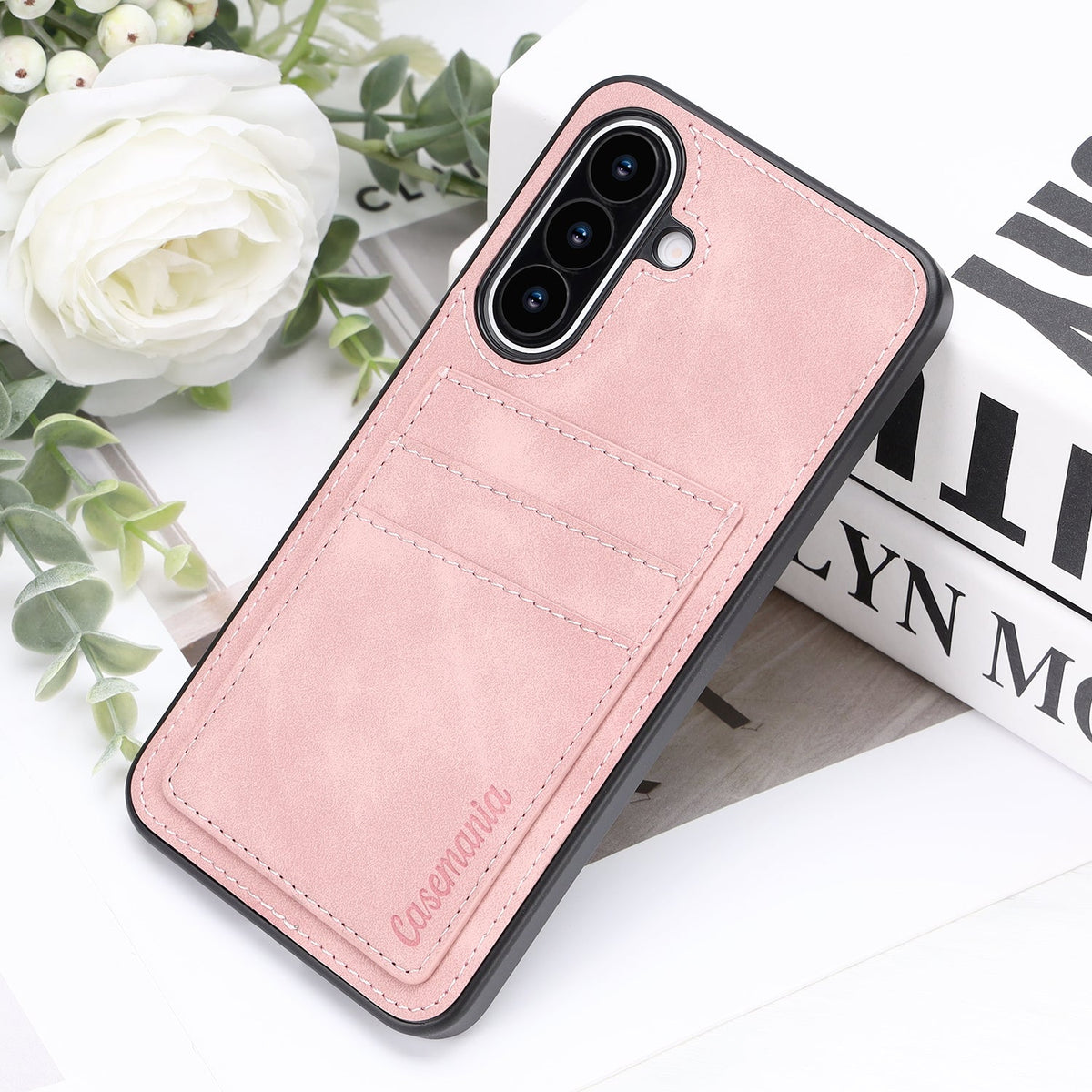Samsung Galaxy A27 Case - Pale Pink - Faux Leather Back Cover with Card Holder