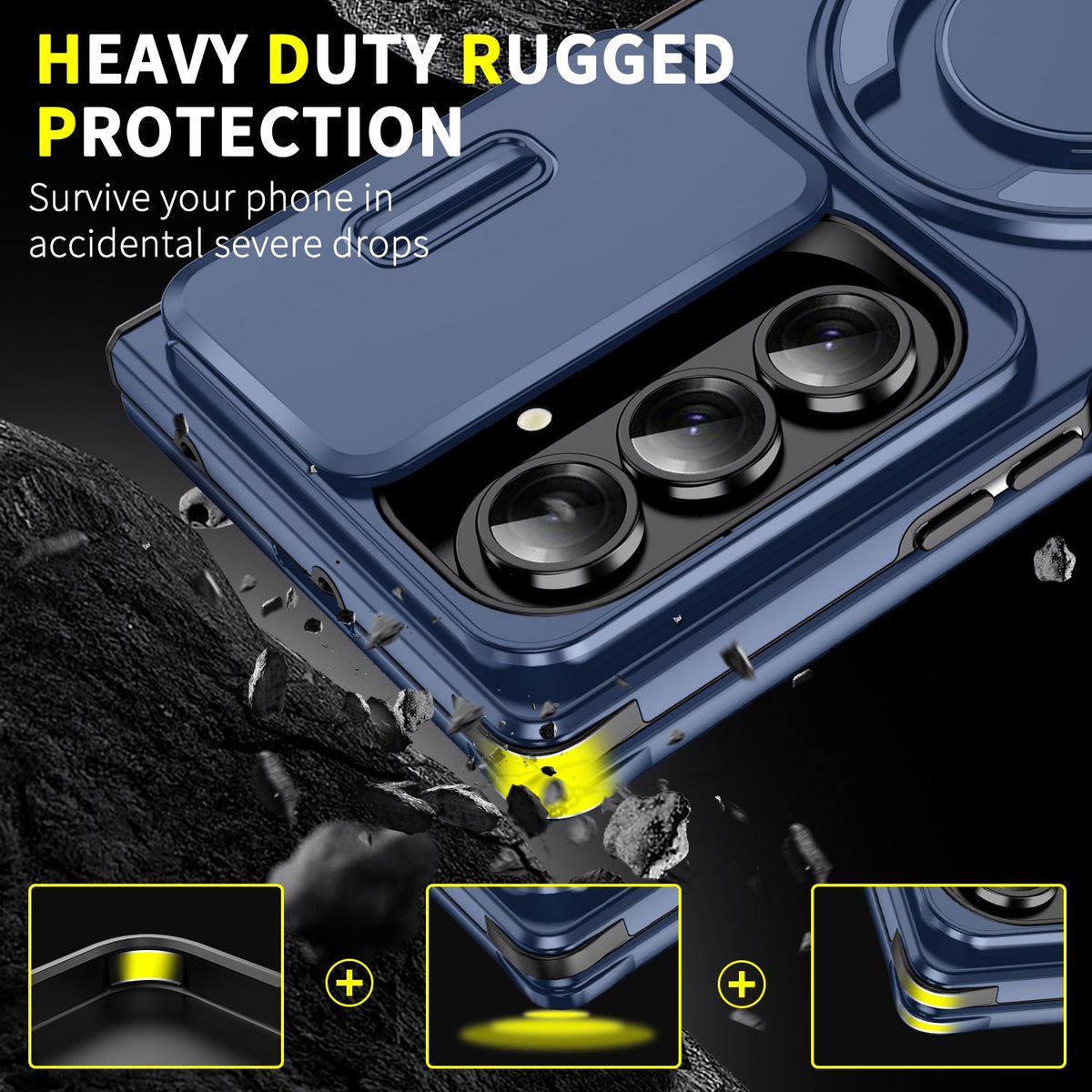 Samsung Galaxy Z Fold 7 Hoesje - Donker Blauw - Kickstand Ring Back Cover